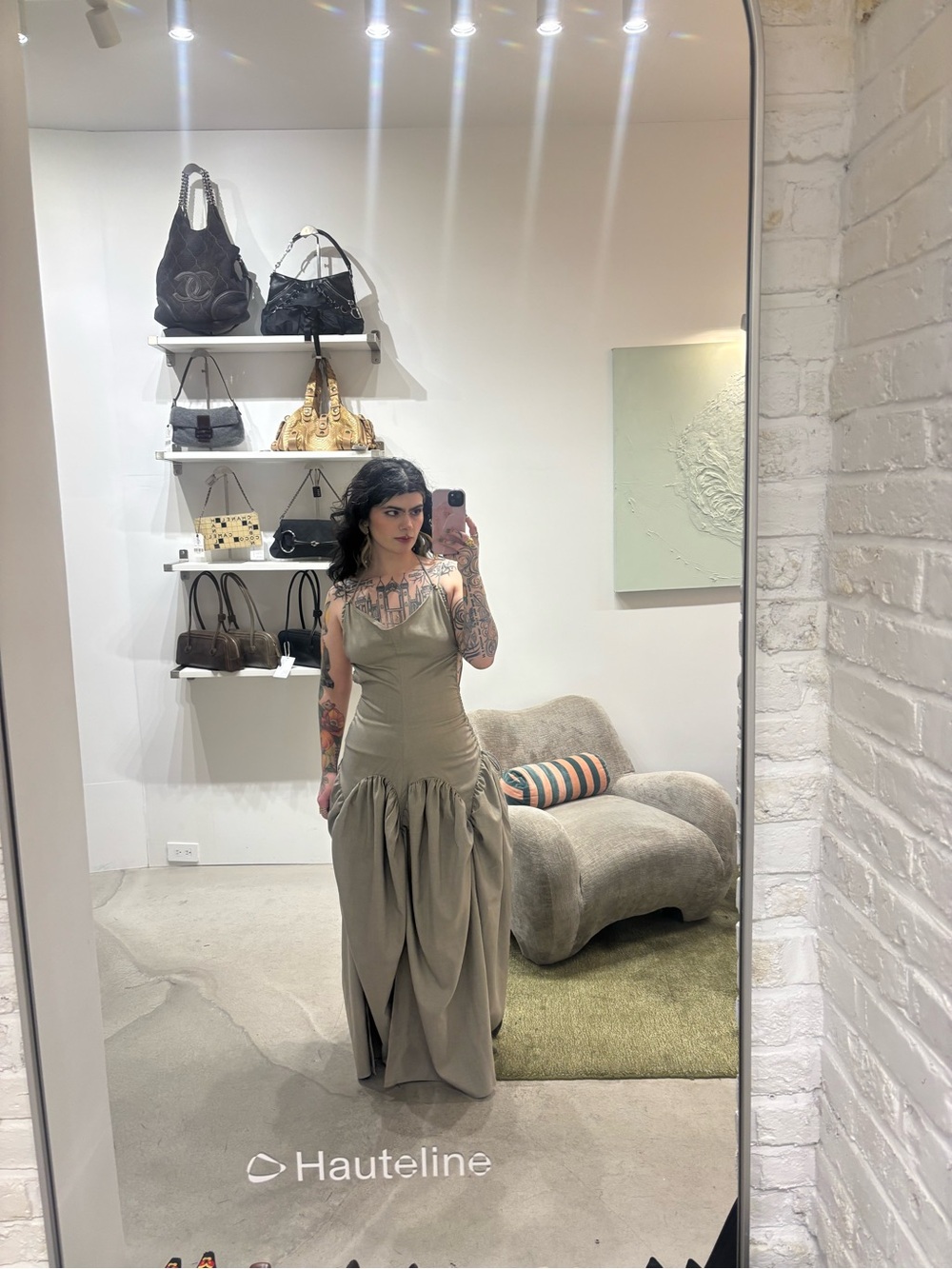 Grey bubble maxi dress drop waist Taottao